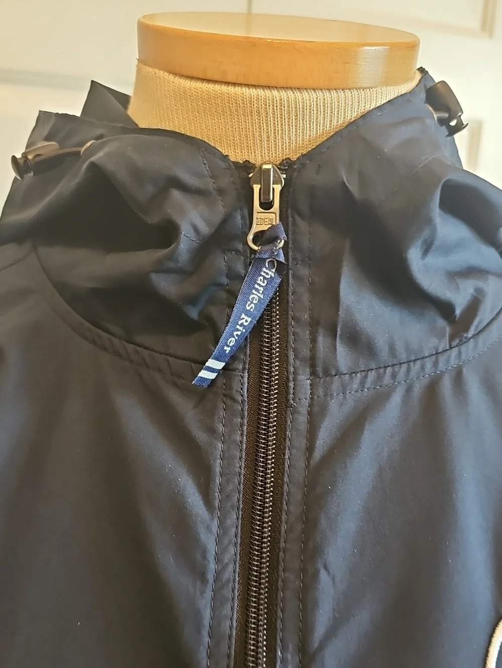 Charles River Navy Blue Hooded Windbreaker with Monogram Embroidery. Sz Small